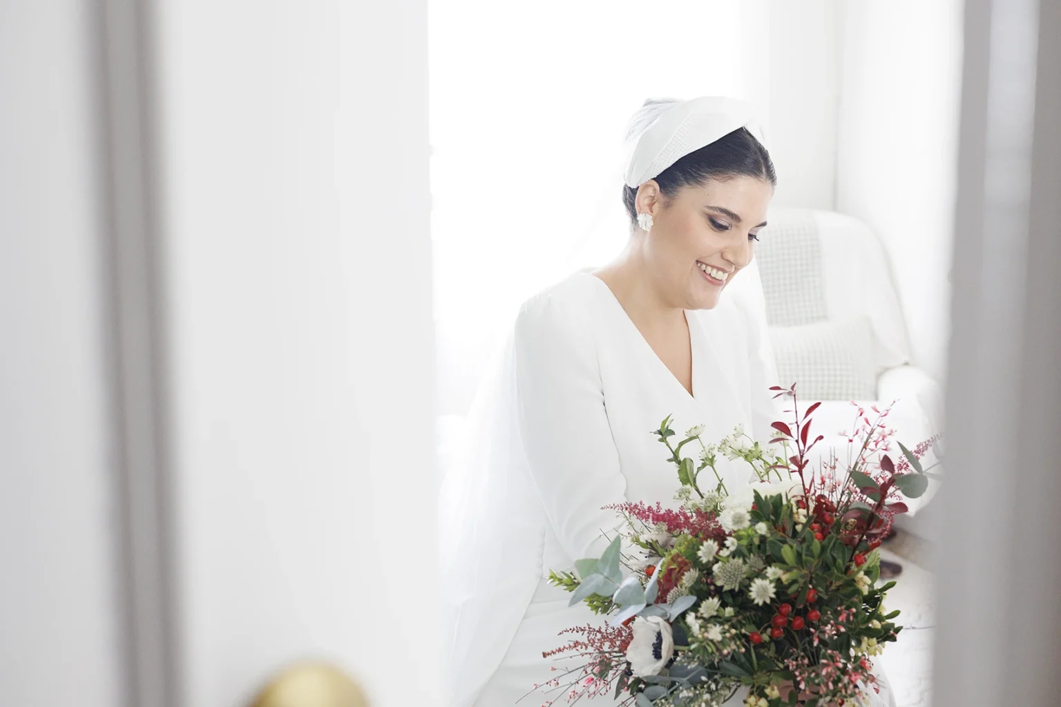 Portrait novia con bouquet